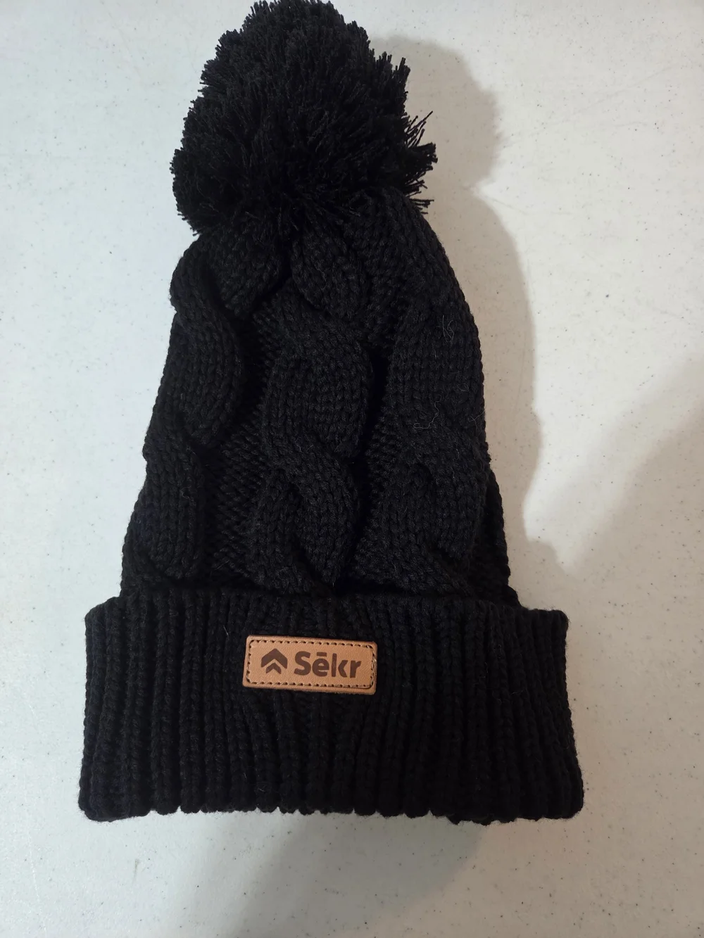 NEW Adult Unisex Black Pom Pom Cable Knit Beanie with Sekr Label